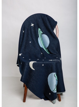 Jacquard "Cosmic" knit throw blanket 145x190 cm navy