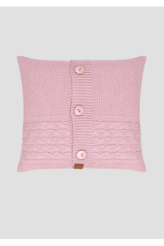 Подушка вязаная с узором «косичка»  45x45 розовая