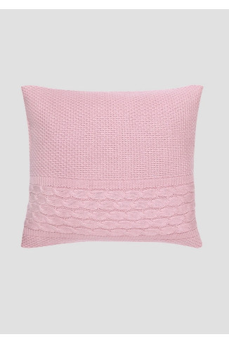 Подушка вязаная с узором «косичка»  45x45 розовая