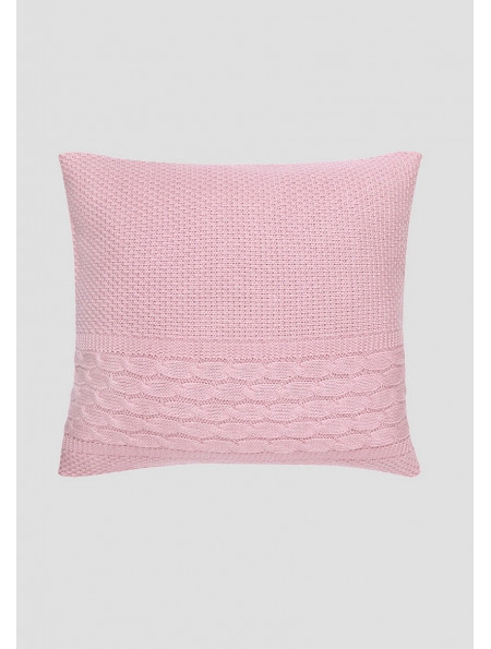 Подушка в'язана з візерунком «косичка» 45x45 рожева 