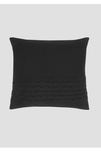 Подушка вязаная с узором «косичка»  45x45 чёрная