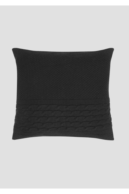 Подушка вязаная с узором «косичка»  45x45 чёрная