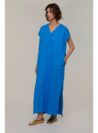 Long Blue Linen Dress