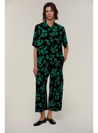 Green Cropped Viscose Trousers