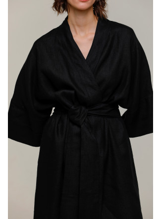 Платье-кимоно из льна черное