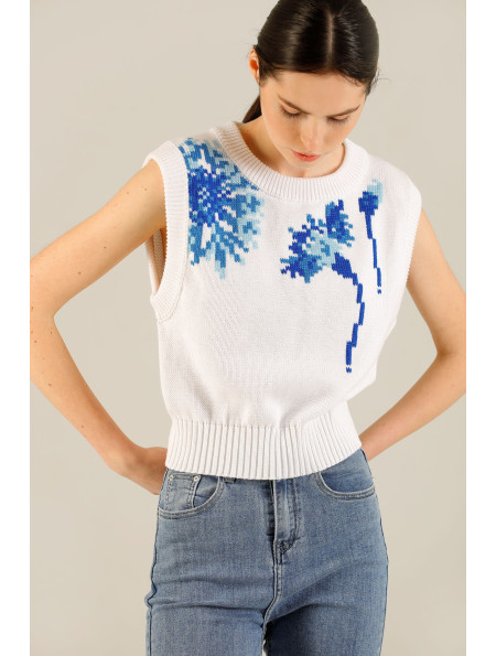 Cornflower Embroidery Cotton Top