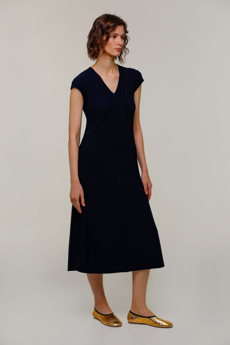 Navy V-neck Midi Dress