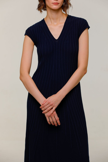 Navy V-neck Midi Dress