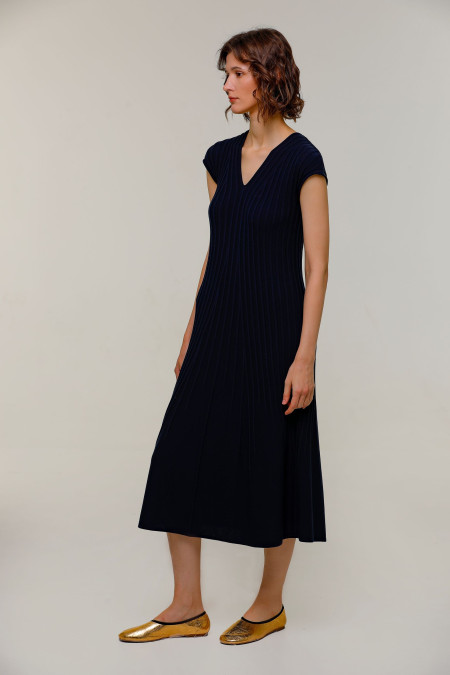 Navy V-neck Midi Dress