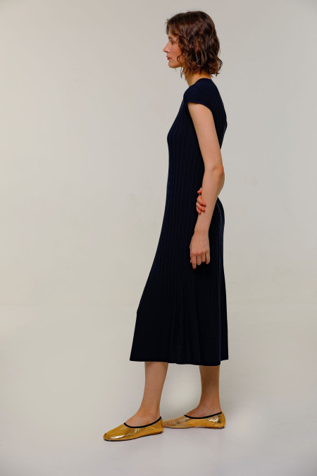 Navy V-neck Midi Dress