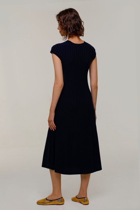 Navy V-neck Midi Dress