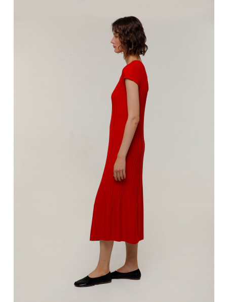 Сукня-міді з V-подібним декольте червона