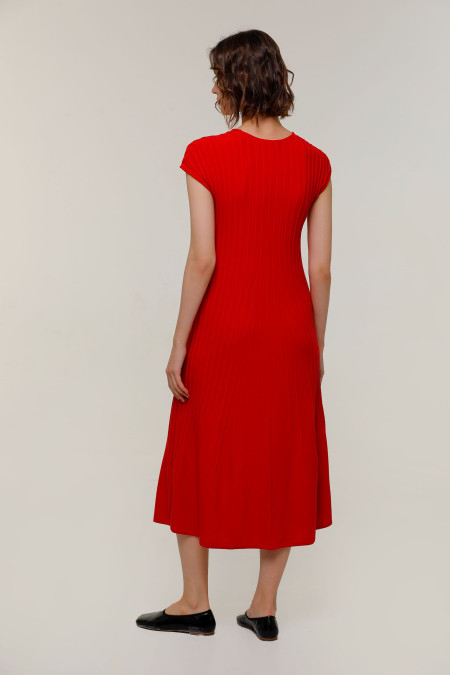 Red V-neck Midi Dress