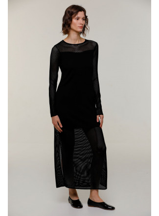 Black Openwork Long-Sleeved Dress