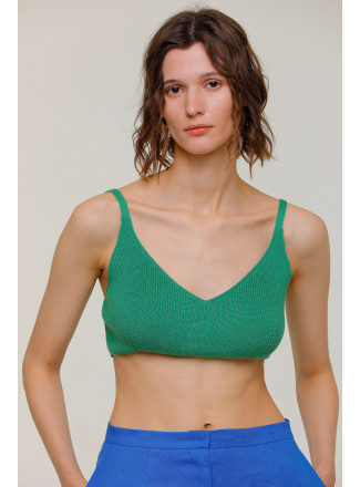 Green Cotton Cropped Top