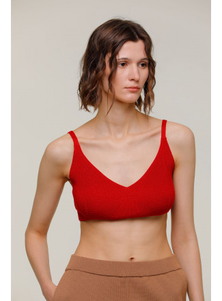 Red Cotton Cropped Top