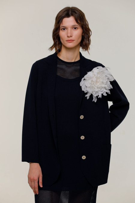 Oversized Navy Viscose Knit Blazer