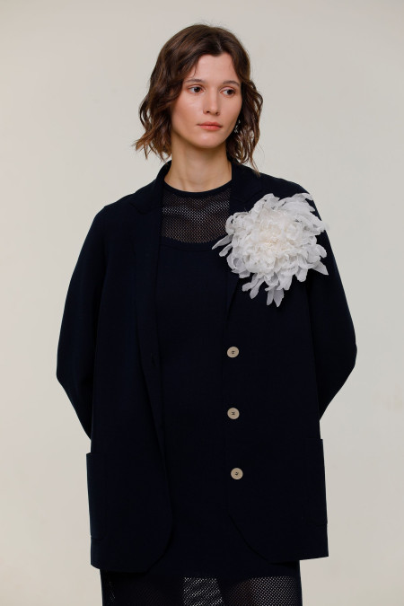 Oversized Navy Viscose Knit Blazer