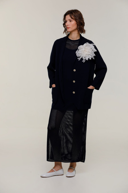 Oversized Navy Viscose Knit Blazer