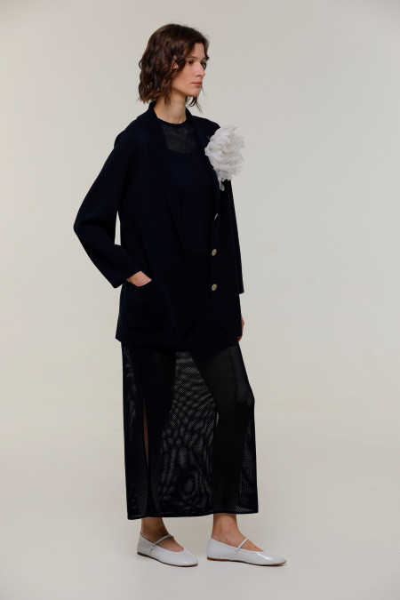 Oversized Navy Viscose Knit Blazer