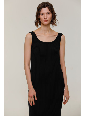 Black Straight Sleeveless Midi Dress 