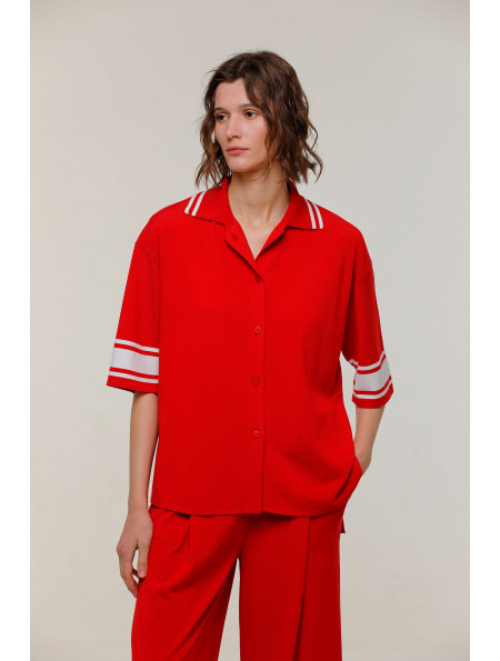 Сорочка у піжамному стилі  з коротким рукавом червона