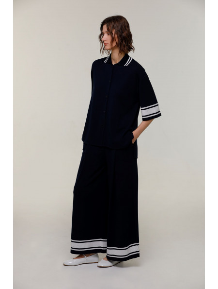 Сорочка у піжамному стилі  з коротким рукавом темно-синя