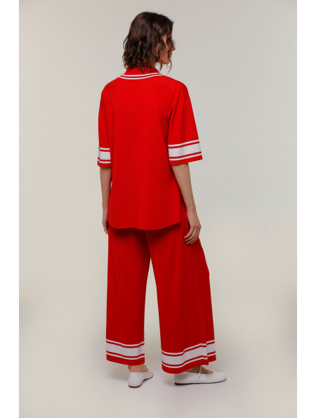 Тонкі широкі штани червоні з білими смужками