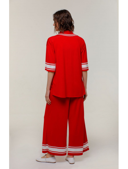 Тонкі широкі штани червоні з білими смужками