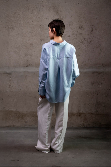 Сорочка oversize з льону блакитна