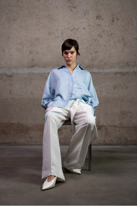 Сорочка oversize з льону блакитна