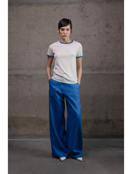 Базовий джемпер з контрастною облямівкою молочно-темно-блакитний