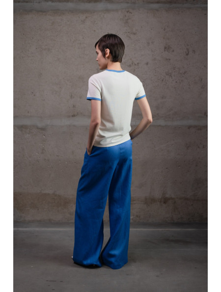 Базовий джемпер з контрастною облямівкою молочно-темно-блакитний