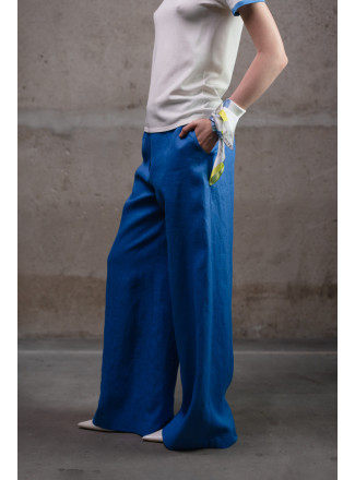 Лляні штани палаццо блакитні