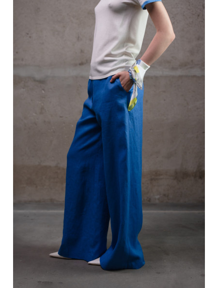 Лляні штани палаццо блакитні