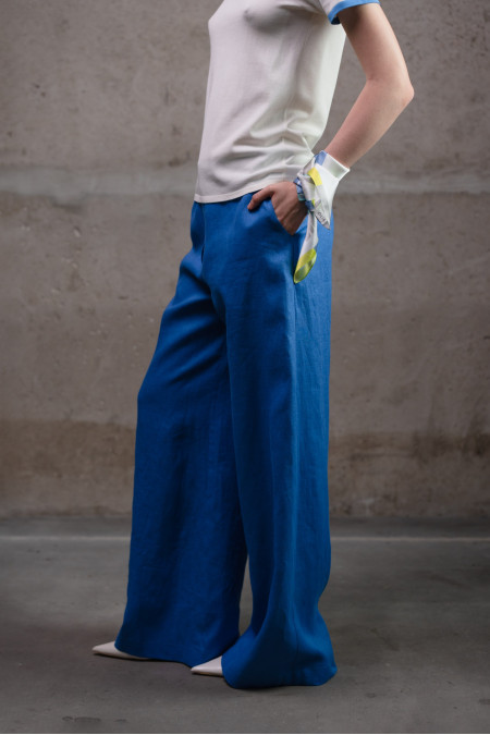 Лляні штани палаццо блакитні