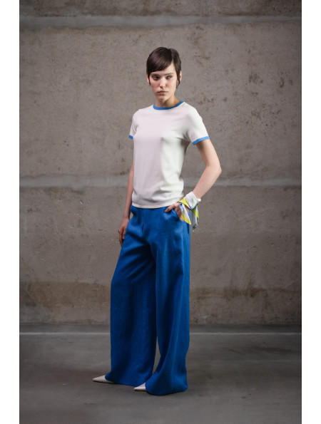 Лляні штани палаццо блакитні