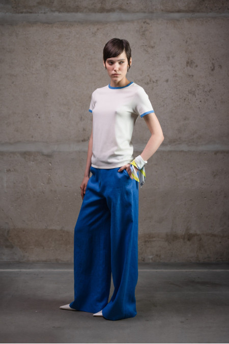 Лляні штани палаццо блакитні