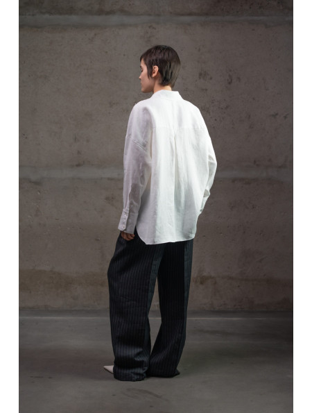 Лляна сорочка oversize з аплікацією біла