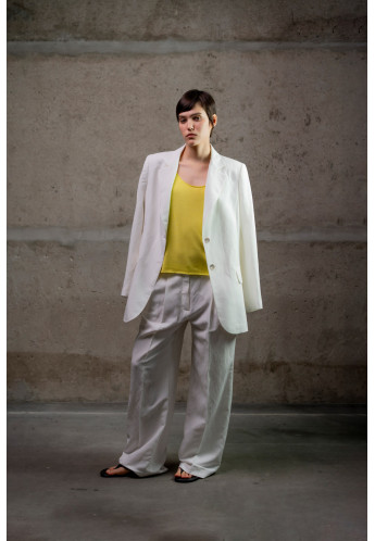 Лляні брюки-палаццо з подвійними защипами молочні