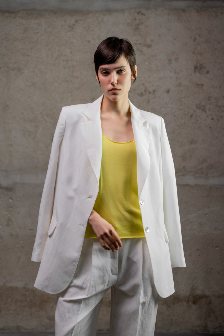 Лляний піджак на підкладці з віскози молочний Лляний піджак на підкладці з віскози молочний