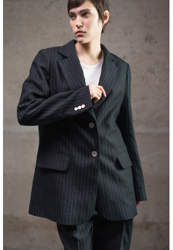 Лляний піджак на підкладці з віскози чорний смугастий