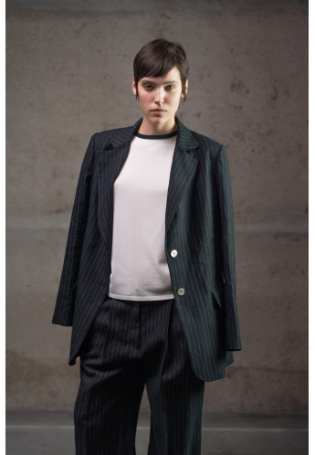 Лляний піджак на підкладці з віскози чорний смугастий