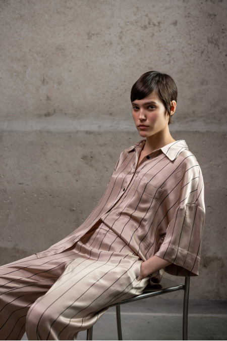 Beige Relaxed Pajama-Style Blouse 