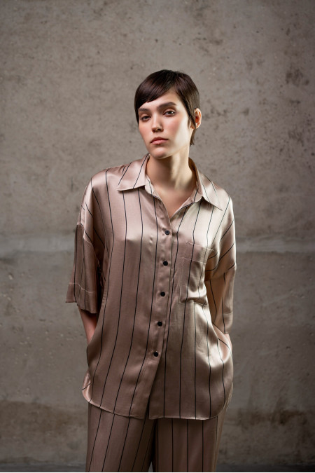 Beige Relaxed Pajama-Style Blouse 
