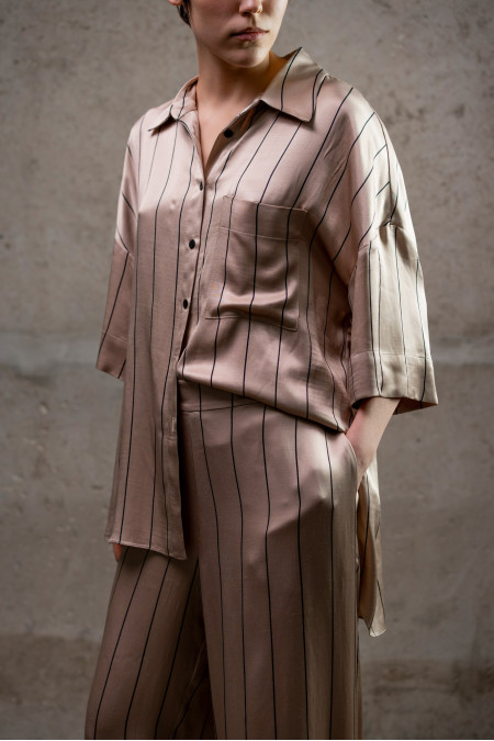 Beige Relaxed Pajama-Style Blouse 