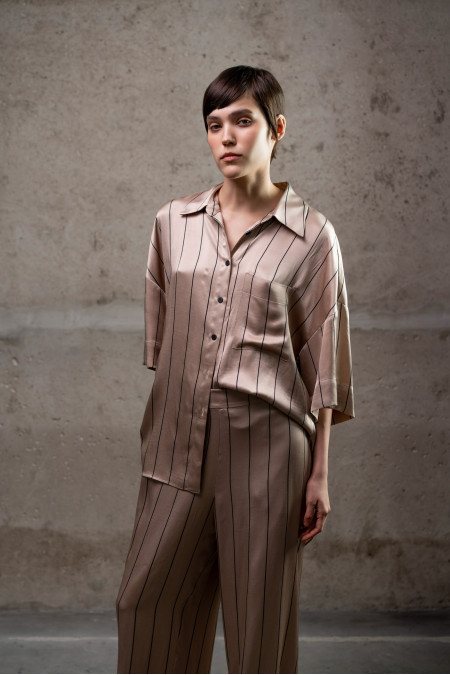 Beige Relaxed Pajama-Style Blouse 