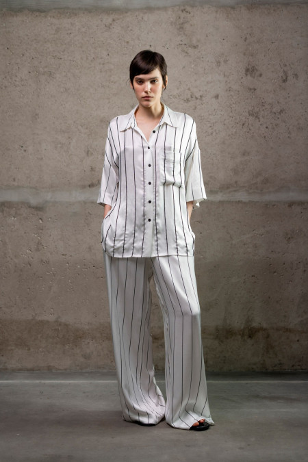 White Relaxed Pajama-Style Blouse 