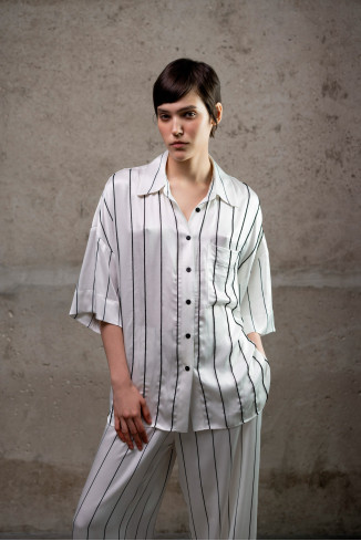 White Relaxed Pajama-Style Blouse 