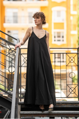 Black Lyocell & Viscose Maxi Slip Dress